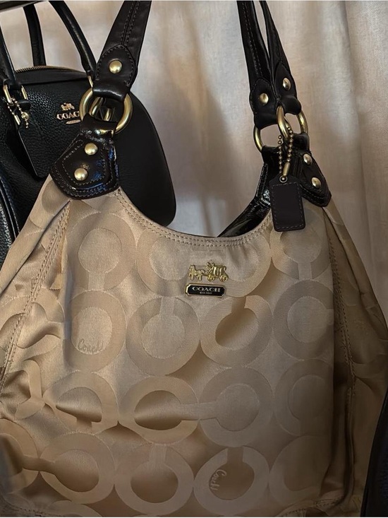 Coach Handbags - Coach Maggie 2009 Signature Canvas Hobo Bag with Dark Brown Leather Trim